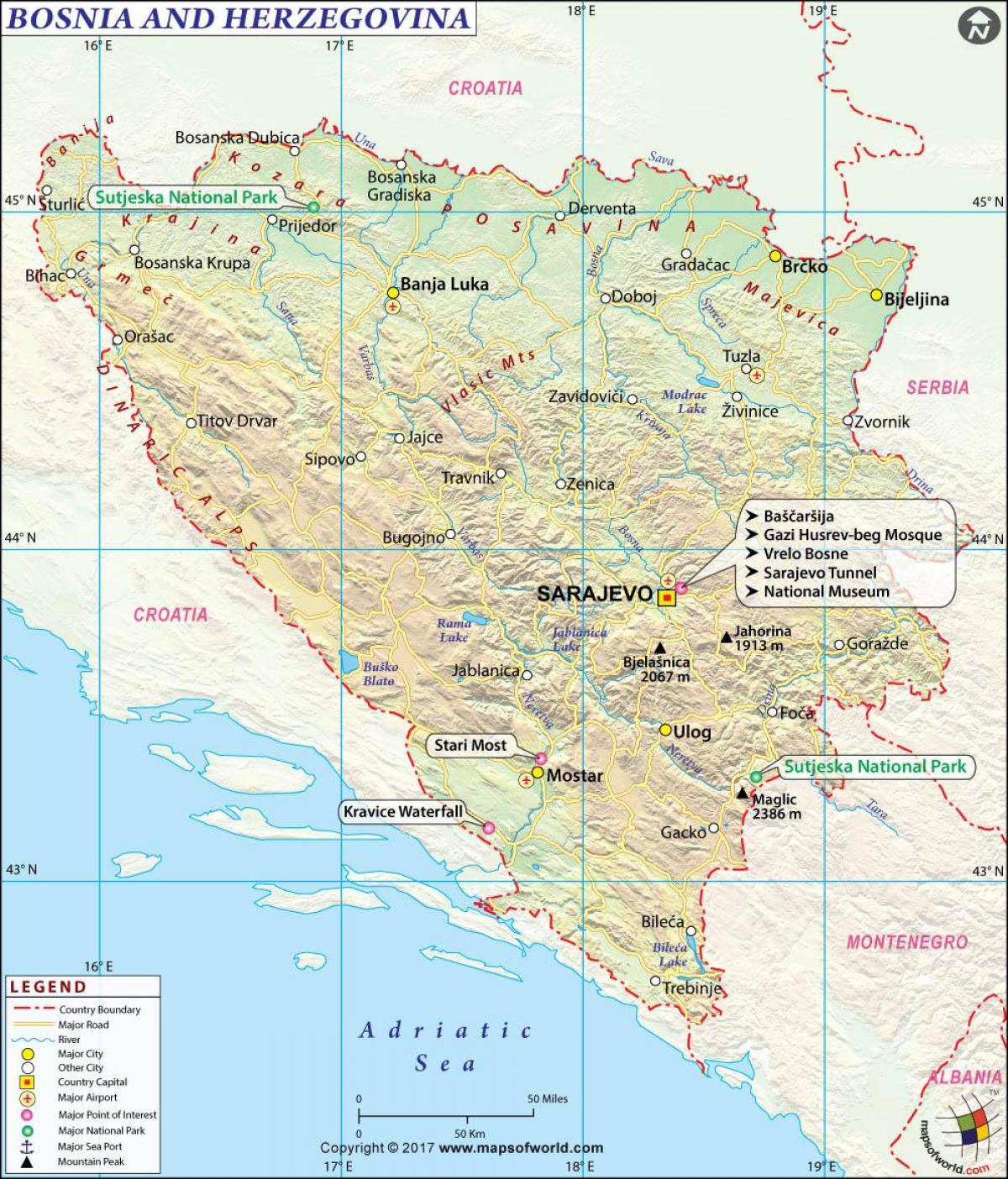 Bản đồ của Bosnia nước