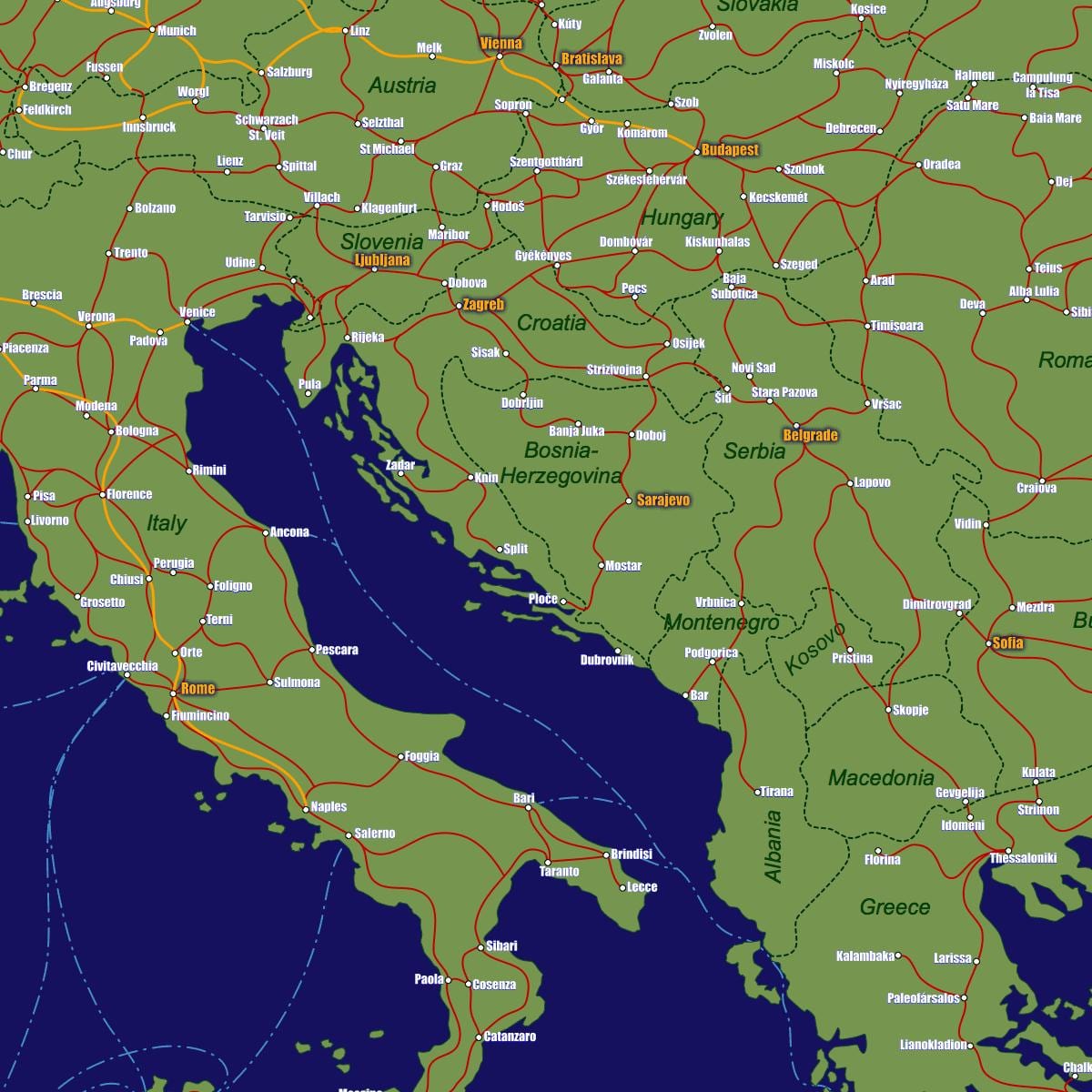 Bosnia bản đồ đường sắt