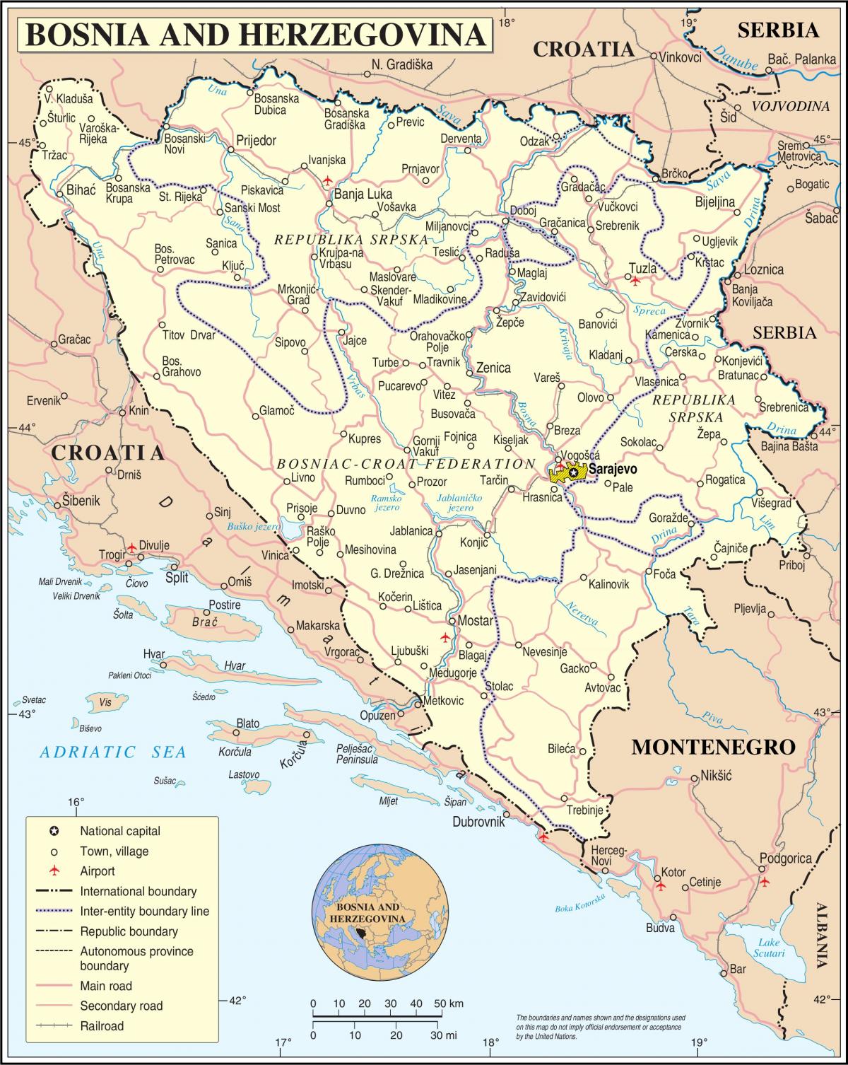 Bản đồ của Bosnia du lịch
