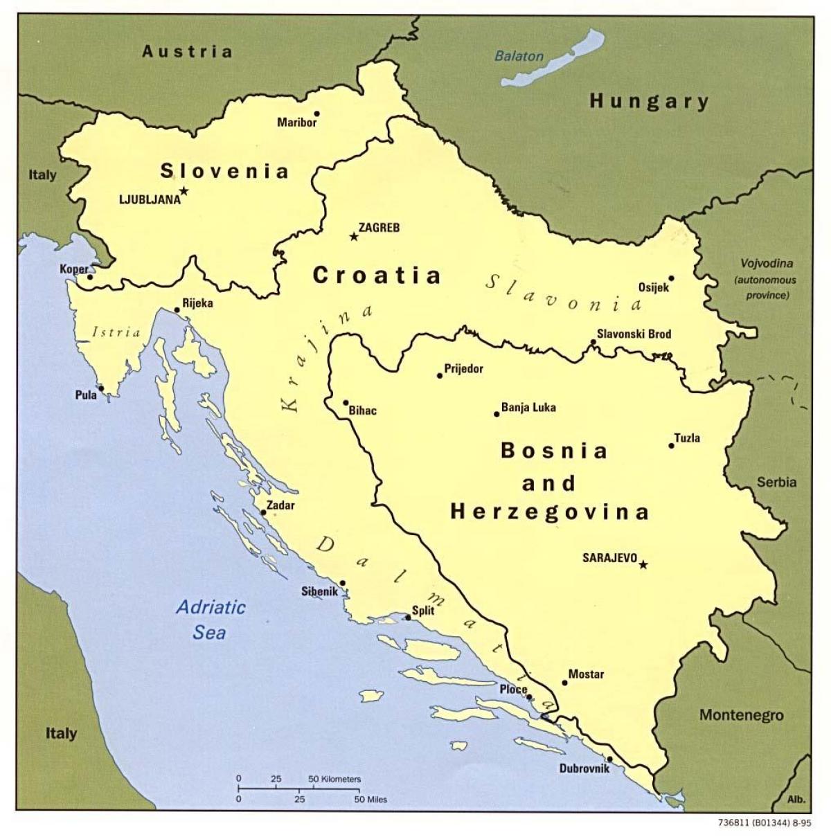bản đồ của Bosnia và nước xung quanh